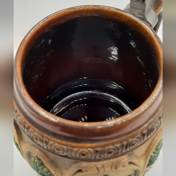 Vintage W. Germany Original Gerzit Beer Stein Moriage Short Stubby Pewter Top - Picture 6 of 8